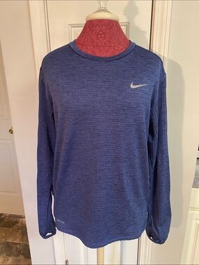 Nike Blue Heather Dri-FIT Long Sleeve Crew Size Medium